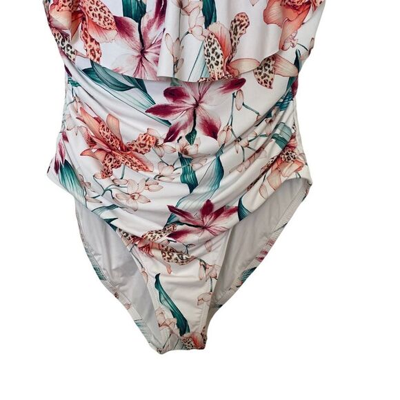 LA Blanca Womens Off Shoulder Ruffle One Piece Swimsuit - Picture 6 of 14